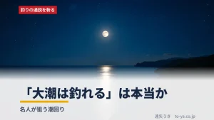 「大潮は釣れる」は本当か 〜名人が狙う潮回り タイトルカード。満月に照らされた夜の海